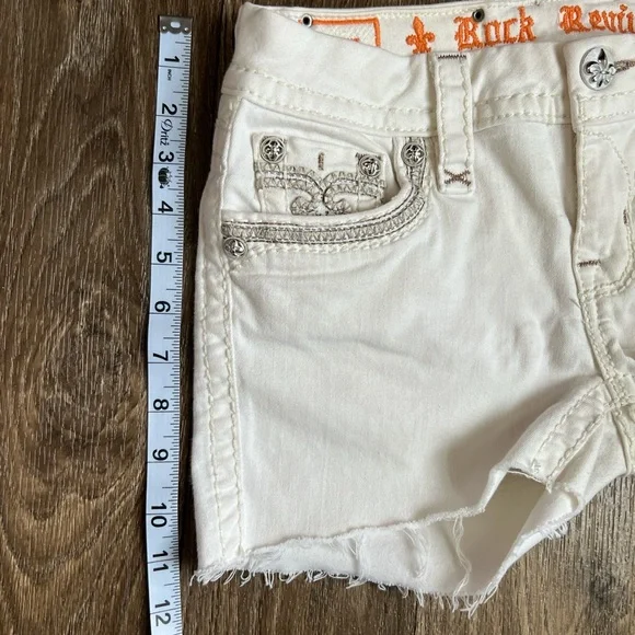 Rock Revival White Jean Shorts with Distressed Hem - Picture 8 of 8